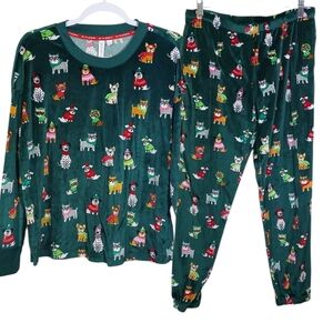 Dog Velour Holiday Green Pajamas Medium